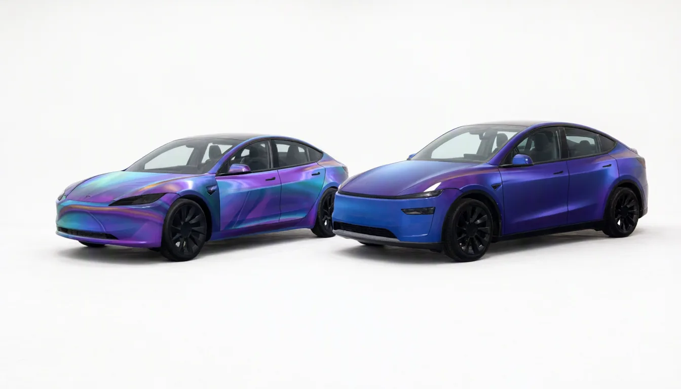 „Auf mein Auto anpassen“ überträgt ein Design über verschiedene Modelle hinweg, sodass ein Model 3 und ein Model Y denselben Wrap tragen können.